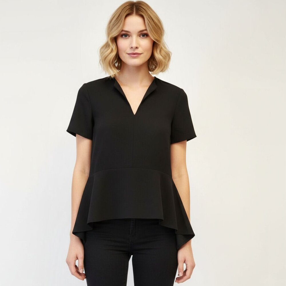 T Alexander Wang Women's Black Shirt, Asymmetrical Hem Crepe Blouse Size 2
